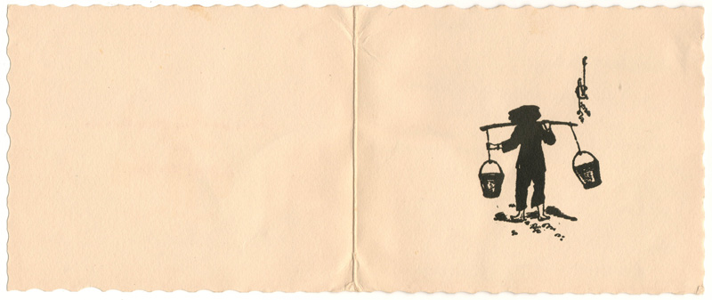 Carrying pails of water on front of card.