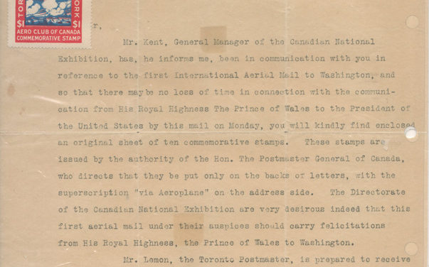 Canada #CLP3 on 23 Aug 1919 Aero Club signed Letter