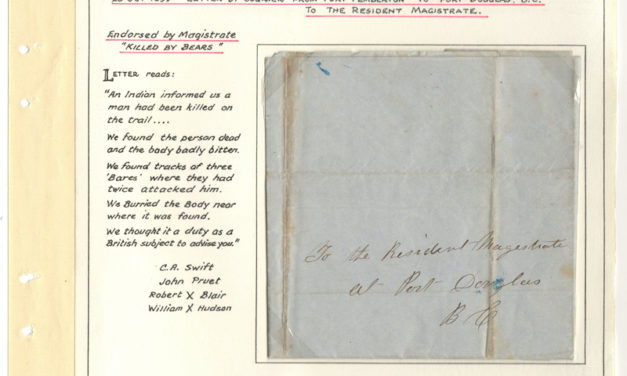 Page 18, 28 Oct 1859 Killed by Bears letter from Port Pemberton to Fort Douglas
