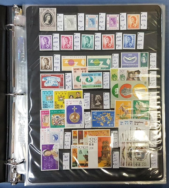 Hong Kong stamps on album page 
