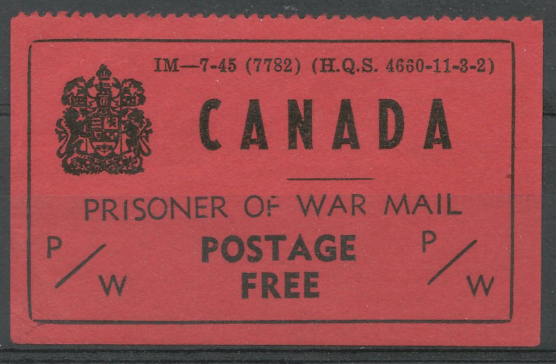 Canada Prisoner of War Mail / Postage Free