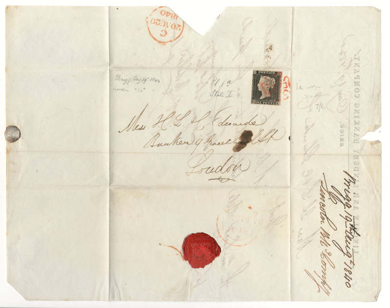 unfolded FLS with address and penny black stamp
