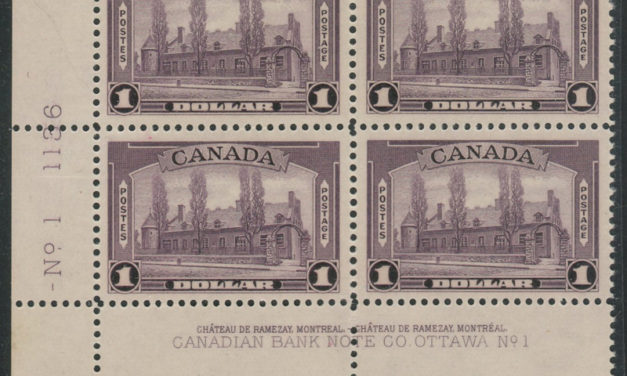 Canada #245i VFNH LL 1938 $1 Aniline Ink Plate One Block