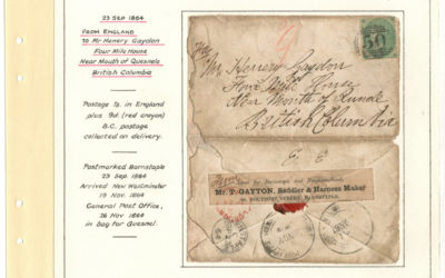 Page 22 of the Gerald Wellburn Fraser River Gold Rush Collection, Gayton 1864 1/- incoming Cover to Four Mile House, B.C.