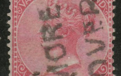 B.C. #5 Fine Used 1865 5c More to Pay cancel