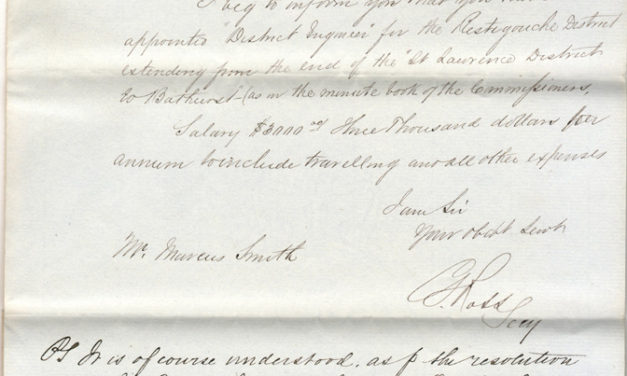 Intercolonial Railway 1869 Marcus Smith appointment letter