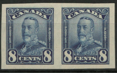 Canada #154a XFNH 1928 5c Blue Imperforate Horizontal Pair