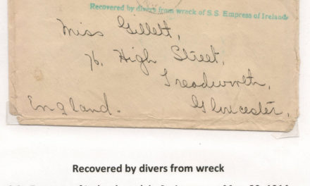1914 Cover Recovered by Divers from Wreck of S.S. Empress of Ireland