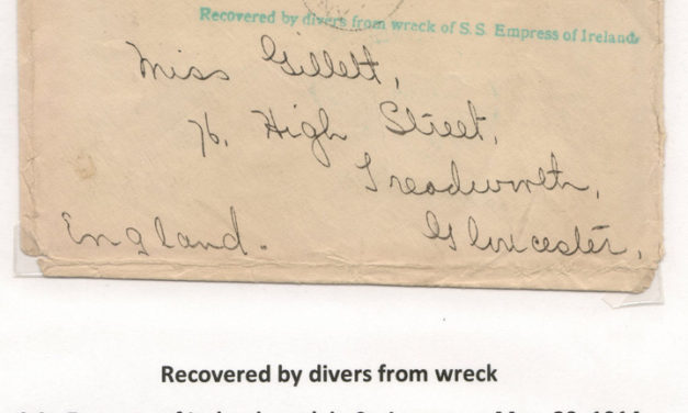 1914 Cover Recovered by Divers from Wreck of S.S. Empress of Ireland
