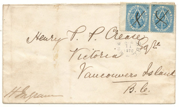 New Westminster, B.C. 1870 6d H.P.P. Crease Cover