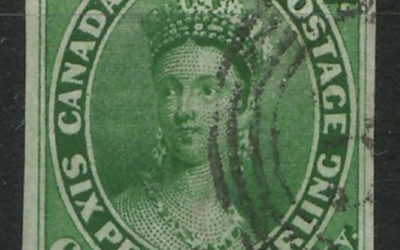 Canada #9 VF Used 1857 7.5d Green Wide & Narrow Margins