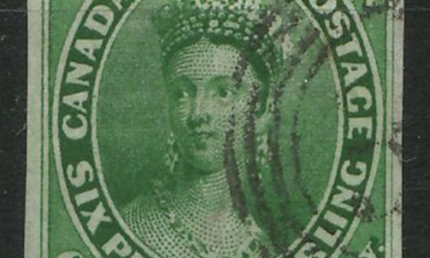 Canada #9 VF Used 1857 7.5d Green Wide & Narrow Margins