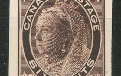 Canada #71P XF 1897 6c QV Leaf Plate Proof on Card