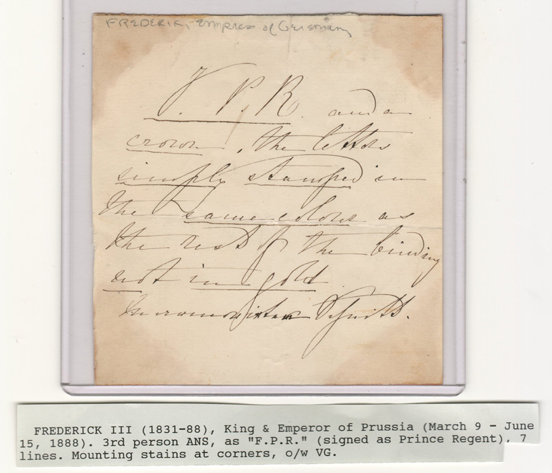 signed handwritten note, with typewritten footer description