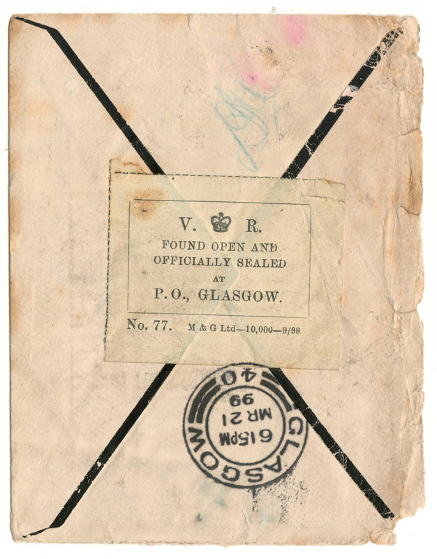 back of envelope, officially sealed stamp
