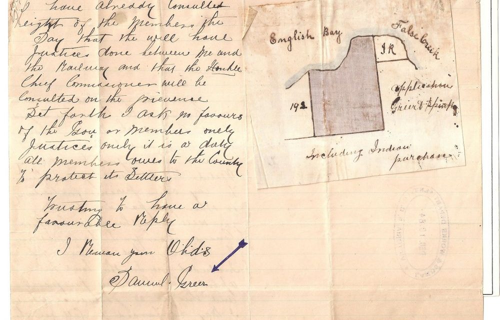 Page 76, December 1884 Sam Greer Kits Beach Land Claim Letter & Map