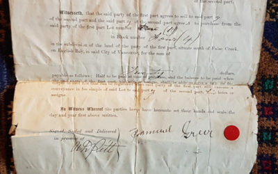 Sam Greer Signed Lot 1 Block 4 English Bay document