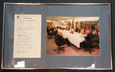 Meech Lake Accord 3 June 1990 framed 11 leaders-signed photo