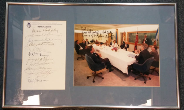 Meech Lake Accord 3 June 1990 framed 11 leaders-signed photo