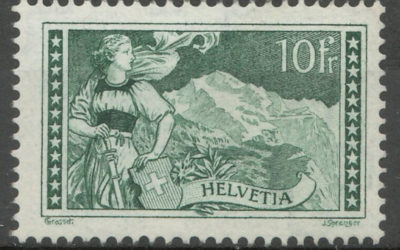 Switzerland #185 F/VF Never Hinged 1930 10 Fr Gray Green