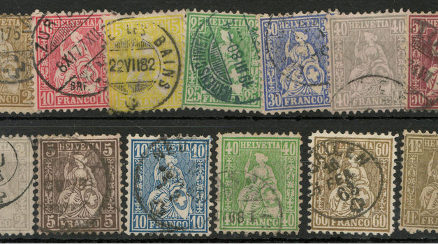 Switzerland #41/59 Used 1862/1876 odd short perf US$745. (13)