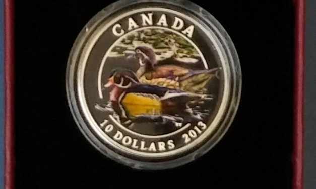 Canada Proof 2013 cased pure Silver coloured Wood Duck $10 .510oz