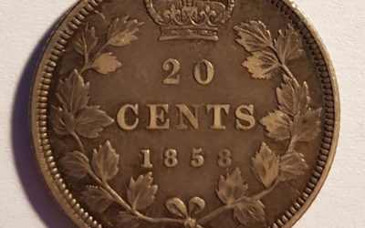 Province of Canada VF 1858 single year type Silver 20 Cents die crack