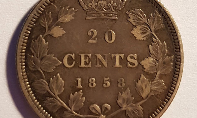 Province of Canada VF 1858 single year type Silver 20 Cents die crack