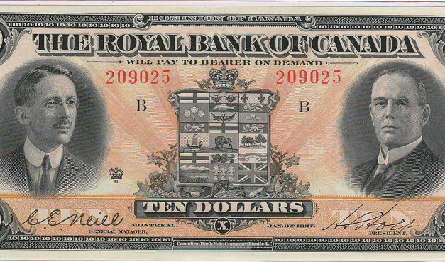 Royal Bank of Canada Unc 1927 Neill/Holt $10 Banknote