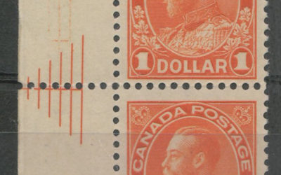 Canada #122iii Fine NH 1923 $1 Admiral Pyramid Guide Pair