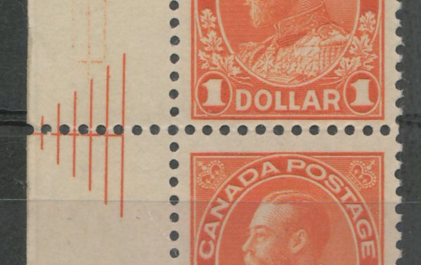 Canada #122iii Fine NH 1923 $1 Admiral Pyramid Guide Pair