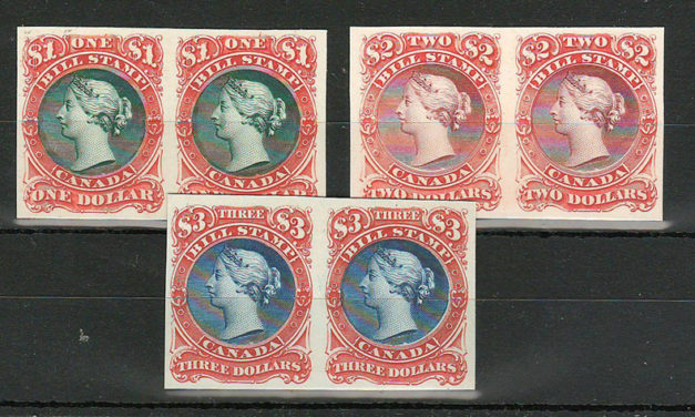 Canada #FB34P-FB36P VF 1865 $1-$3 Bill Stamp Proof Pair trio (6)
