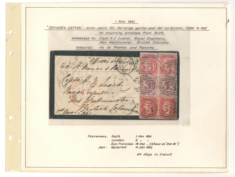 Page 40, Captain Luard 1861 22d Bath incoming Officer’s Mourning Cover, Fraser River Gold Rush