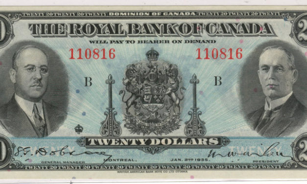 Royal Bank of Canada AU 1935 Large Signatures $20 Banknote
