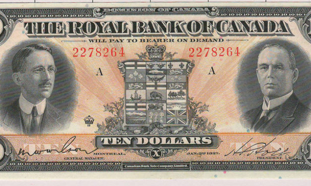 Royal Bank of Canada Unc 1927 $10 Banknote S/N 2278264