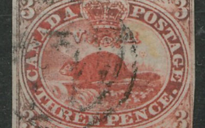 Canada #1 F/VF Used 1851 3d Beaver, Laid Paper