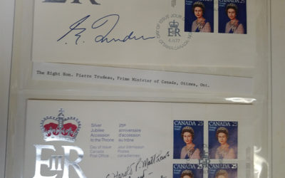 Canada Leaders inc. Trudeau Autographed 1977 Silver Jubilee Block FDCs (14)