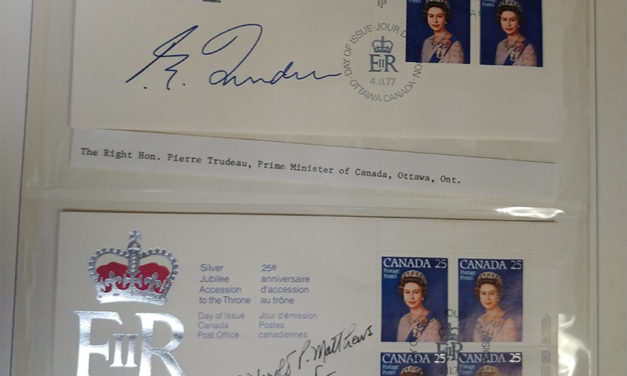 Canada Leaders inc. Trudeau Autographed 1977 Silver Jubilee Block FDCs (14)
