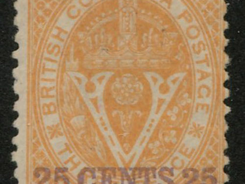 B.C. #16 Fine Mint HR O.G. 1869 25c on 3d Orange