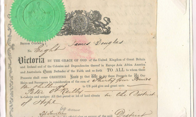 James Douglas Signed 1861 Peter O’Reilly Land Grant, page 43 of the Gerald E. Wellburn Fraser River Gold Rush Collection