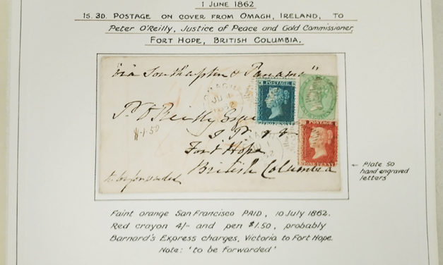 Page 41, Omagh 1862 three-colour franked O’Reilly Cover to Fort Hope, Fraser River Gold Rush Collection