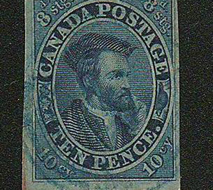 Canada #7 Fine blue cancel Used 1855 10d Cartier, Thin Paper