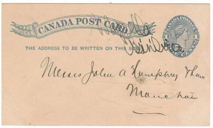 Wapella, Assa 1883 1c unrecorded manuscript postmark postal card