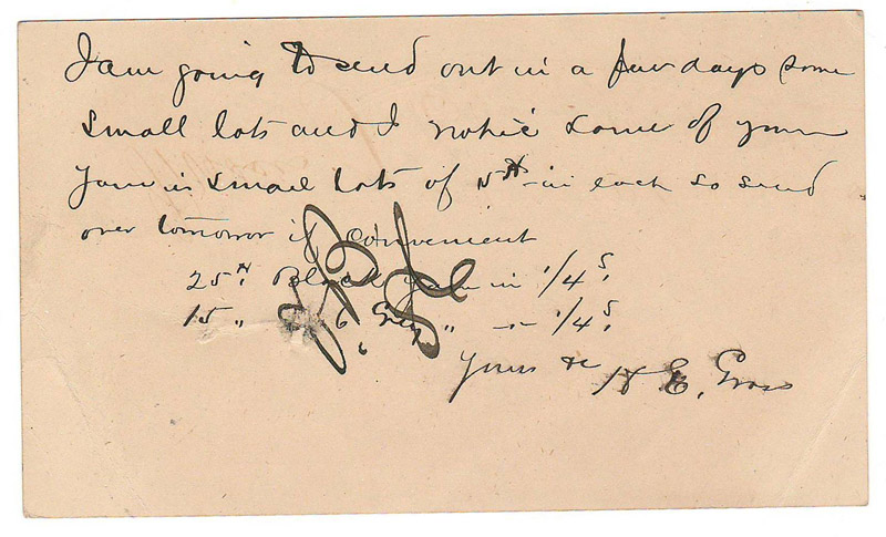 handwritten back of card