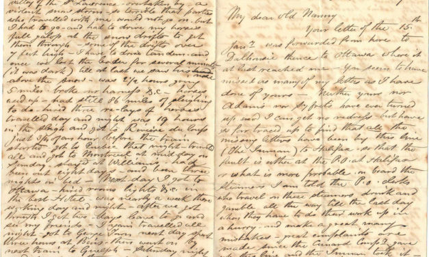 Halifax, N.S. 25 Feb 1869 2-page 4-sided Marcus Smith letter to his wife
