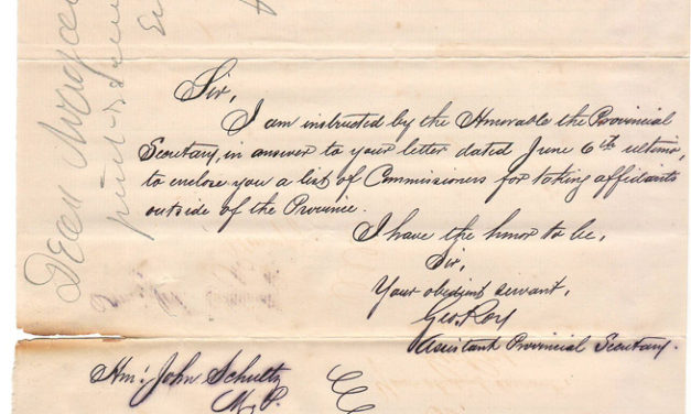 Manitoba Department of Provincial Secretary Roy & Schultz 1877 signed 8 page list of Commissioners