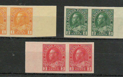 Canada #136-138 VFNH Wing Margin Imperforate Pairs Set (6)
