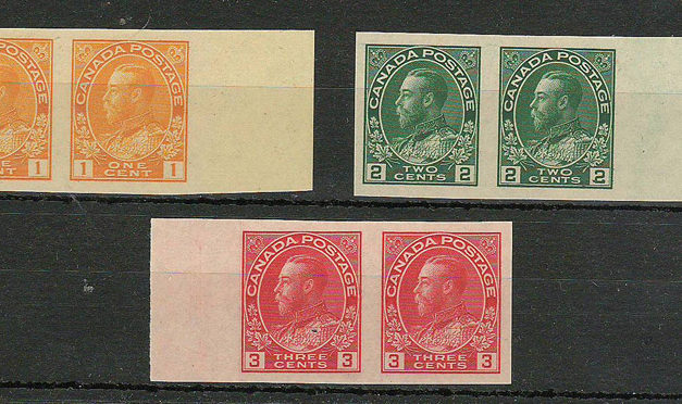 Canada #136-138 VFNH Wing Margin Imperforate Pairs Set (6)