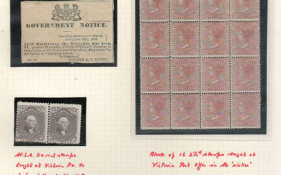 B.C. #2 Mint Block of 16, U.S. 24c flty Mint Pair, ex Wellburn & O’Reilly