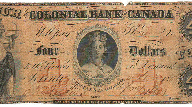 Colonial Bank of Canada 1859 $4 Bill